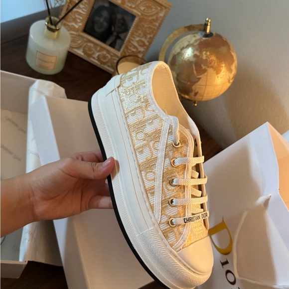 Dior Women's White and Gold Sneakers - Picture 1 of 7